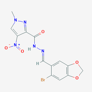 molecular formula C13H10BrN5O5 B449049 N'-[(6-bromo-1,3-benzodioxol-5-yl)methylene]-4-nitro-1-methyl-1H-pyrazole-3-carbohydrazide 