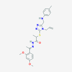 molecular formula C26H32N6O3S B449051 2-{[4-allyl-5-(4-toluidinomethyl)-4H-1,2,4-triazol-3-yl]sulfanyl}-N'-[1-(2,4-dimethoxyphenyl)ethylidene]propanohydrazide 