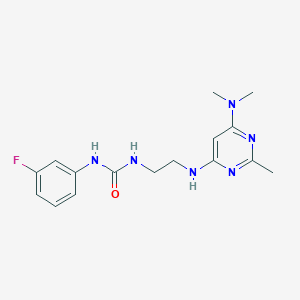 molecular formula C16H21FN6O B4490546 N-(2-{[6-(dimethylamino)-2-methyl-4-pyrimidinyl]amino}ethyl)-N'-(3-fluorophenyl)urea 