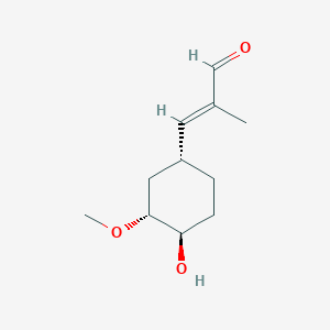 molecular formula C11H18O3 B044907 3-((1R,3R,4R)-4-羟基-3-甲氧基环己基)-2-甲基丙烯醛，(E)- CAS No. 109466-74-2