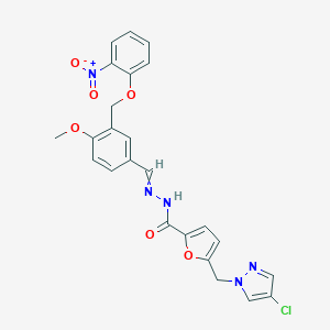 molecular formula C24H20ClN5O6 B449080 5-[(4-chloro-1H-pyrazol-1-yl)methyl]-N'-[3-({2-nitrophenoxy}methyl)-4-methoxybenzylidene]-2-furohydrazide 