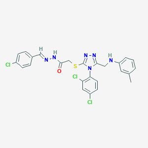 molecular formula C25H21Cl3N6OS B449097 N'-(4-chlorobenzylidene)-2-{[4-(2,4-dichlorophenyl)-5-(3-toluidinomethyl)-4H-1,2,4-triazol-3-yl]sulfanyl}acetohydrazide 