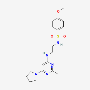 molecular formula C18H25N5O3S B4490995 4-methoxy-N-(2-{[2-methyl-6-(1-pyrrolidinyl)-4-pyrimidinyl]amino}ethyl)benzenesulfonamide 