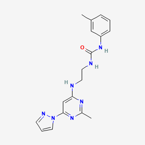 molecular formula C18H21N7O B4491323 N-(3-methylphenyl)-N'-(2-{[2-methyl-6-(1H-pyrazol-1-yl)-4-pyrimidinyl]amino}ethyl)urea 