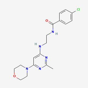 molecular formula C18H22ClN5O2 B4491409 4-chloro-N-(2-{[2-methyl-6-(4-morpholinyl)-4-pyrimidinyl]amino}ethyl)benzamide 