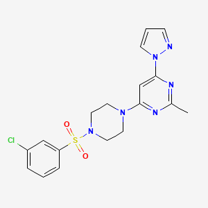 molecular formula C18H19ClN6O2S B4491640 4-{4-[(3-chlorophenyl)sulfonyl]-1-piperazinyl}-2-methyl-6-(1H-pyrazol-1-yl)pyrimidine 