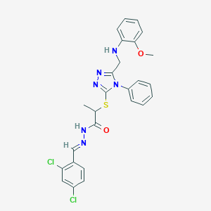 molecular formula C26H24Cl2N6O2S B449189 N'-(2,4-dichlorobenzylidene)-2-({5-[(2-methoxyanilino)methyl]-4-phenyl-4H-1,2,4-triazol-3-yl}sulfanyl)propanohydrazide 