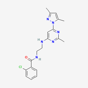 molecular formula C19H21ClN6O B4491913 2-chloro-N-(2-{[6-(3,5-dimethyl-1H-pyrazol-1-yl)-2-methyl-4-pyrimidinyl]amino}ethyl)benzamide 