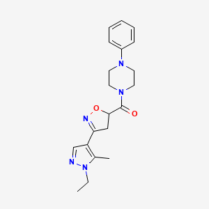 molecular formula C20H25N5O2 B4492142 1-{[3-(1-ethyl-5-methyl-1H-pyrazol-4-yl)-4,5-dihydro-5-isoxazolyl]carbonyl}-4-phenylpiperazine 