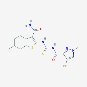 molecular formula C16H18BrN5O2S2 B449215 2-[({[(4-bromo-1-methyl-1H-pyrazol-3-yl)carbonyl]amino}carbothioyl)amino]-6-methyl-4,5,6,7-tetrahydro-1-benzothiophene-3-carboxamide 