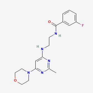 molecular formula C18H22FN5O2 B4492347 3-fluoro-N-(2-{[2-methyl-6-(4-morpholinyl)-4-pyrimidinyl]amino}ethyl)benzamide 