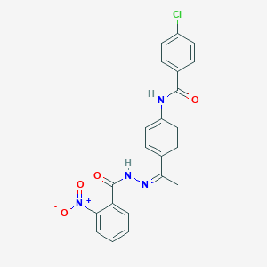 molecular formula C22H17ClN4O4 B449253 4-chloro-N-[4-(N-{2-nitrobenzoyl}ethanehydrazonoyl)phenyl]benzamide 