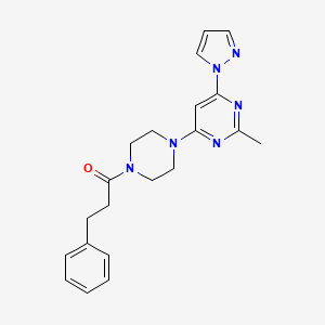 molecular formula C21H24N6O B4492550 2-methyl-4-[4-(3-phenylpropanoyl)-1-piperazinyl]-6-(1H-pyrazol-1-yl)pyrimidine 