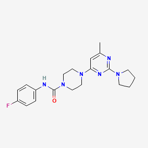 molecular formula C20H25FN6O B4492597 N-(4-fluorophenyl)-4-[6-methyl-2-(1-pyrrolidinyl)-4-pyrimidinyl]-1-piperazinecarboxamide 