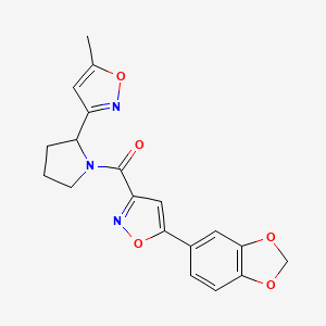 molecular formula C19H17N3O5 B4492860 3-{1-[5-(2H-1,3-Benzodioxol-5-YL)-1,2-oxazole-3-carbonyl]pyrrolidin-2-YL}-5-methyl-1,2-oxazole 