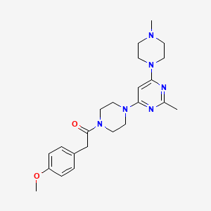 molecular formula C23H32N6O2 B4492962 4-{4-[(4-methoxyphenyl)acetyl]-1-piperazinyl}-2-methyl-6-(4-methyl-1-piperazinyl)pyrimidine 