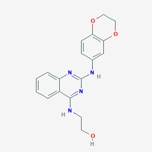 molecular formula C18H18N4O3 B4493018 2-{[2-(2,3-dihydro-1,4-benzodioxin-6-ylamino)-4-quinazolinyl]amino}ethanol 