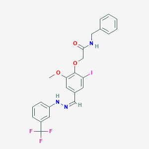 molecular formula C24H21F3IN3O3 B449306 N-benzyl-2-{2-iodo-6-methoxy-4-[(Z)-{2-[3-(trifluoromethyl)phenyl]hydrazinylidene}methyl]phenoxy}acetamide 