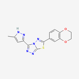 molecular formula C15H12N6O2S B4493124 6-(2,3-dihydro-1,4-benzodioxin-6-yl)-3-(3-methyl-1H-pyrazol-5-yl)[1,2,4]triazolo[3,4-b][1,3,4]thiadiazole 