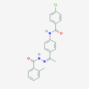 molecular formula C23H20ClN3O2 B449313 4-chloro-N-{4-[N-(2-methylbenzoyl)ethanehydrazonoyl]phenyl}benzamide 