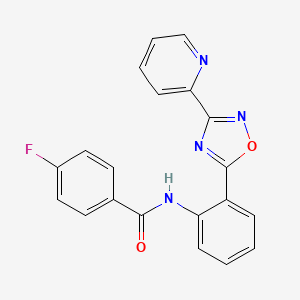 molecular formula C20H13FN4O2 B4493252 4-fluoro-N-{2-[3-(2-pyridinyl)-1,2,4-oxadiazol-5-yl]phenyl}benzamide 