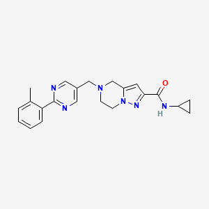 molecular formula C22H24N6O B4493357 N-cyclopropyl-5-{[2-(2-methylphenyl)pyrimidin-5-yl]methyl}-4,5,6,7-tetrahydropyrazolo[1,5-a]pyrazine-2-carboxamide 