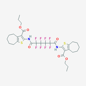 molecular formula C32H36F8N2O6S2 B449341 propyl 2-[(2,2,3,3,4,4,5,5-octafluoro-6-oxo-6-{[3-(propoxycarbonyl)-5,6,7,8-tetrahydro-4H-cyclohepta[b]thien-2-yl]amino}hexanoyl)amino]-5,6,7,8-tetrahydro-4H-cyclohepta[b]thiophene-3-carboxylate 