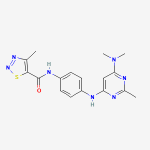 molecular formula C17H19N7OS B4493455 N-(4-{[6-(dimethylamino)-2-methyl-4-pyrimidinyl]amino}phenyl)-4-methyl-1,2,3-thiadiazole-5-carboxamide 