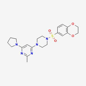 molecular formula C21H27N5O4S B4493476 4-[4-(2,3-Dihydro-1,4-benzodioxine-6-sulfonyl)piperazin-1-YL]-2-methyl-6-(pyrrolidin-1-YL)pyrimidine 