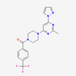 molecular formula C20H19F3N6O B4493548 2-methyl-4-(1H-pyrazol-1-yl)-6-{4-[4-(trifluoromethyl)benzoyl]-1-piperazinyl}pyrimidine 