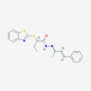 molecular formula C21H21N3OS2 B449356 2-(1,3-benzothiazol-2-ylsulfanyl)-N'-(1-methyl-3-phenyl-2-propenylidene)butanohydrazide 