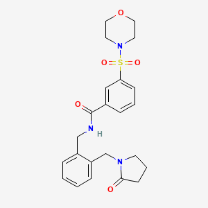 molecular formula C23H27N3O5S B4493702 3-(MORPHOLINE-4-SULFONYL)-N-({2-[(2-OXOPYRROLIDIN-1-YL)METHYL]PHENYL}METHYL)BENZAMIDE 