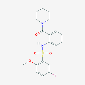 molecular formula C19H21FN2O4S B4493749 5-FLUORO-2-METHOXY-N-[2-(PIPERIDINE-1-CARBONYL)PHENYL]BENZENE-1-SULFONAMIDE 