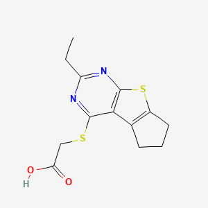 molecular formula C13H14N2O2S2 B4493784 [(2-ethyl-6,7-dihydro-5H-cyclopenta[4,5]thieno[2,3-d]pyrimidin-4-yl)thio]acetic acid 