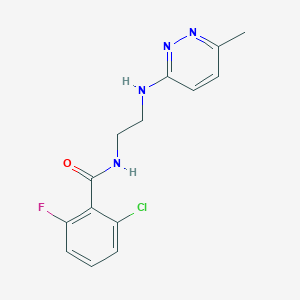 molecular formula C14H14ClFN4O B4493815 2-chloro-6-fluoro-N-{2-[(6-methyl-3-pyridazinyl)amino]ethyl}benzamide 