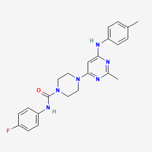 molecular formula C23H25FN6O B4493959 N-(4-fluorophenyl)-4-{2-methyl-6-[(4-methylphenyl)amino]pyrimidin-4-yl}piperazine-1-carboxamide 