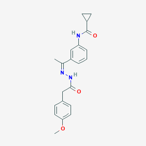 molecular formula C21H23N3O3 B449398 N-{3-[(1Z)-1-{2-[(4-methoxyphenyl)acetyl]hydrazinylidene}ethyl]phenyl}cyclopropanecarboxamide 