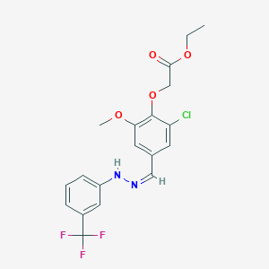 molecular formula C19H18ClF3N2O4 B449401 ethyl {2-chloro-6-methoxy-4-[(Z)-{2-[3-(trifluoromethyl)phenyl]hydrazinylidene}methyl]phenoxy}acetate 