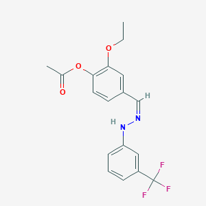 molecular formula C18H17F3N2O3 B449436 2-ethoxy-4-[(Z)-{2-[3-(trifluoromethyl)phenyl]hydrazinylidene}methyl]phenyl acetate 