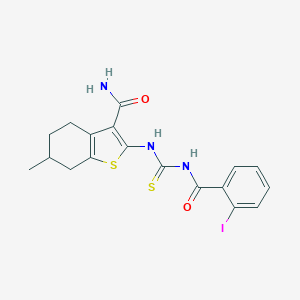 molecular formula C18H18IN3O2S2 B449437 2-({[(2-iodobenzoyl)amino]carbothioyl}amino)-6-methyl-4,5,6,7-tetrahydro-1-benzothiophene-3-carboxamide CAS No. 332389-95-4