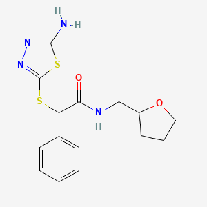 molecular formula C15H18N4O2S2 B4494379 2-[(5-amino-1,3,4-thiadiazol-2-yl)thio]-2-phenyl-N-(tetrahydro-2-furanylmethyl)acetamide 