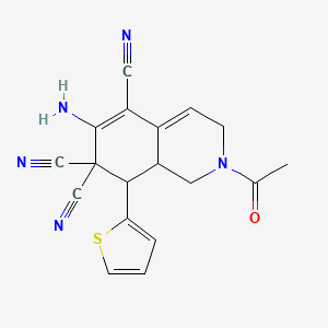 molecular formula C18H15N5OS B4494387 2-Acetyl-6-amino-8-thiophen-2-yl-1,3,8,8a-tetrahydroisoquinoline-5,7,7-tricarbonitrile 