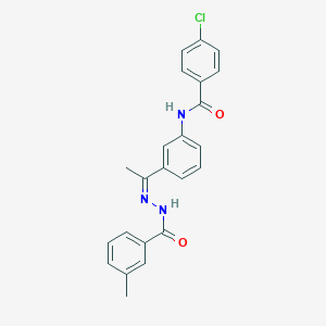 molecular formula C23H20ClN3O2 B449439 4-chloro-N-{3-[N-(3-methylbenzoyl)ethanehydrazonoyl]phenyl}benzamide 