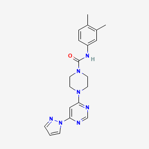 molecular formula C20H23N7O B4494569 N-(3,4-dimethylphenyl)-4-[6-(1H-pyrazol-1-yl)-4-pyrimidinyl]-1-piperazinecarboxamide 