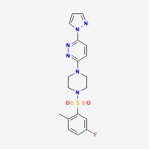 molecular formula C18H19FN6O2S B4494626 3-{4-[(5-fluoro-2-methylphenyl)sulfonyl]-1-piperazinyl}-6-(1H-pyrazol-1-yl)pyridazine 