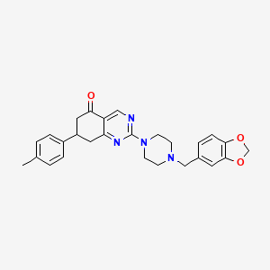 molecular formula C27H28N4O3 B4494718 2-[4-(1,3-benzodioxol-5-ylmethyl)piperazin-1-yl]-7-(4-methylphenyl)-7,8-dihydroquinazolin-5(6H)-one 