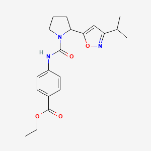 molecular formula C20H25N3O4 B4494746 Ethyl 4-({2-[3-(propan-2-YL)-1,2-oxazol-5-YL]pyrrolidine-1-carbonyl}amino)benzoate 