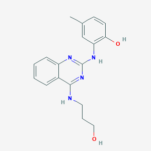 molecular formula C18H20N4O2 B4494808 2-({4-[(3-hydroxypropyl)amino]-2-quinazolinyl}amino)-4-methylphenol 