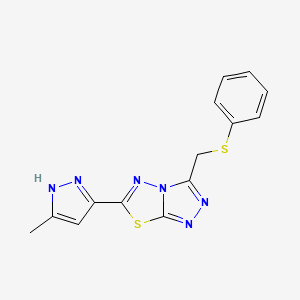 molecular formula C14H12N6S2 B4494862 6-(3-methyl-1H-pyrazol-5-yl)-3-[(phenylthio)methyl][1,2,4]triazolo[3,4-b][1,3,4]thiadiazole 