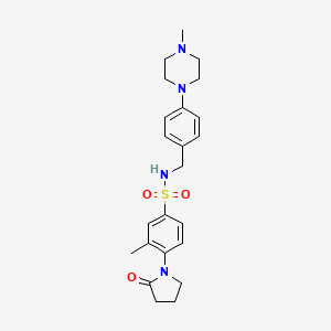 molecular formula C23H30N4O3S B4495223 3-METHYL-N-{[4-(4-METHYLPIPERAZIN-1-YL)PHENYL]METHYL}-4-(2-OXOPYRROLIDIN-1-YL)BENZENE-1-SULFONAMIDE 